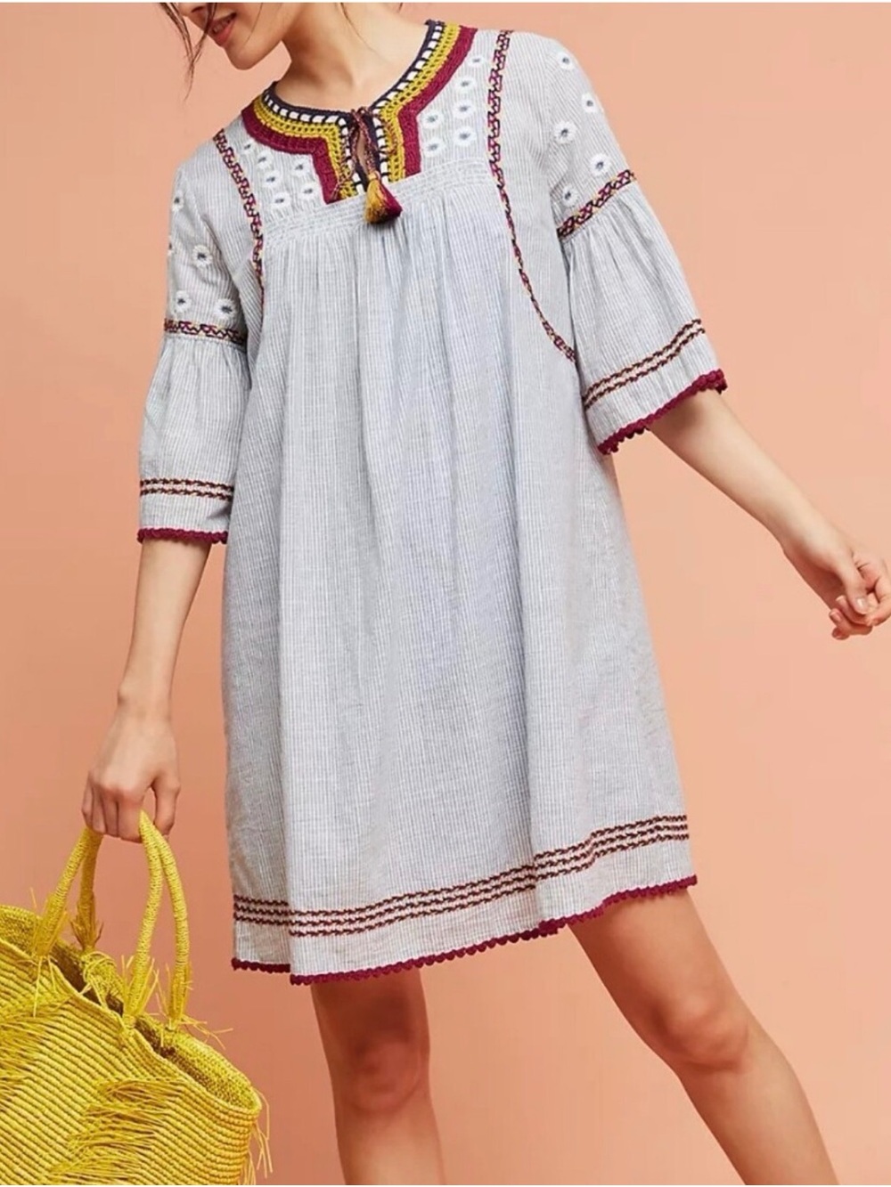 Maeve Light Blue Embroidered Tunic Mini Dress